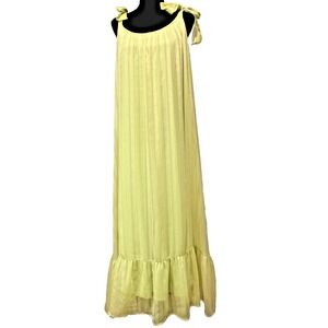 Adrienne Delilah Womens Maxi Long Sun Dress Large Lime Ruffle Boho Peasant NEW
